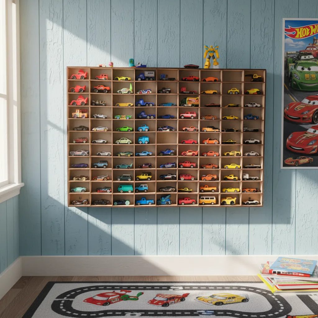 Exhibidor Hot Wheels MDF Para 99 Autos Escala 1:64 De Pared