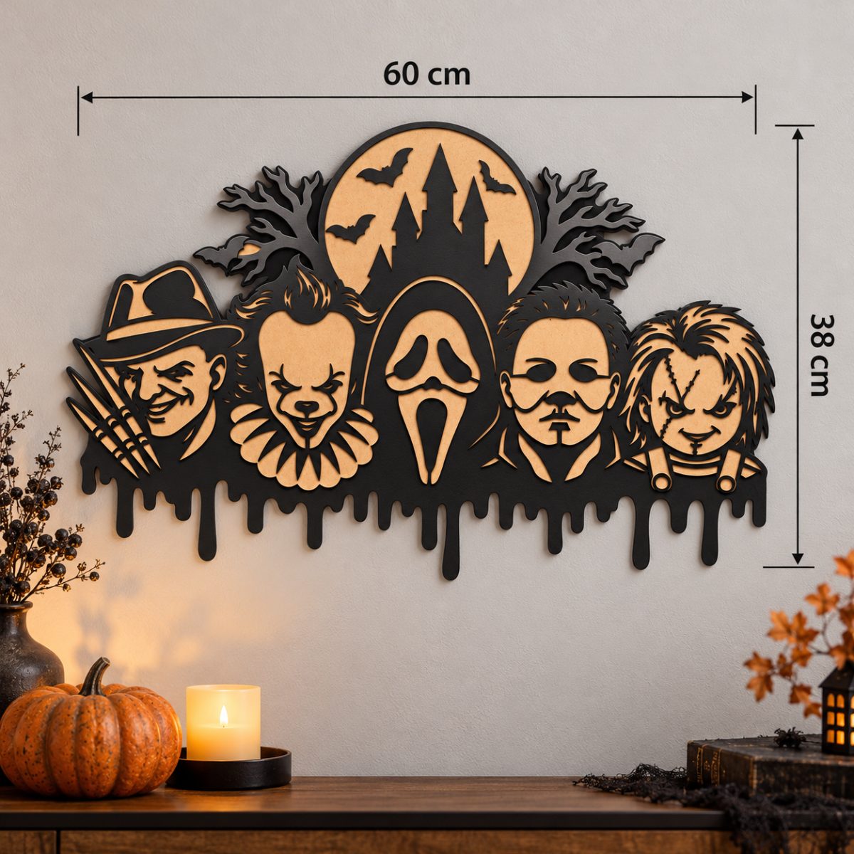 Cartel Halloween Terror Personajes Articulo Decorativo 60cm